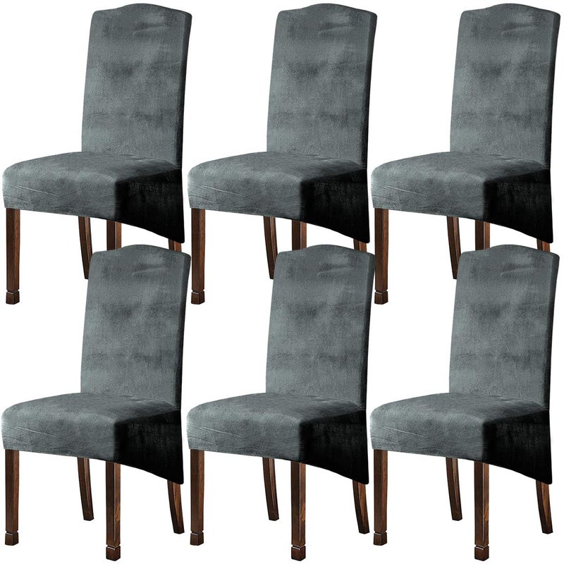 KELUINA Velvet Plush XL Dining Chair Covers, Stretch Chair Slipcover, Spandex High Chairs Protector Covers Seat Slipcover with Elastic Band for Dining Room,Wedding, Ceremony, Banquet (Light Grey, Set of 6) - Image 1